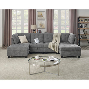 U-Shape Modular Sectional Sofa with Ottoman – Grey Chenille