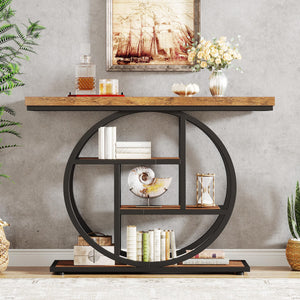 4-Tier Industrial Console Table with Circle Base