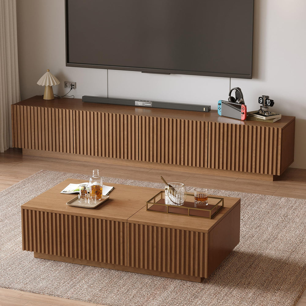 86.61" TV Stand & Lift-Top Coffee Table Set – Brown