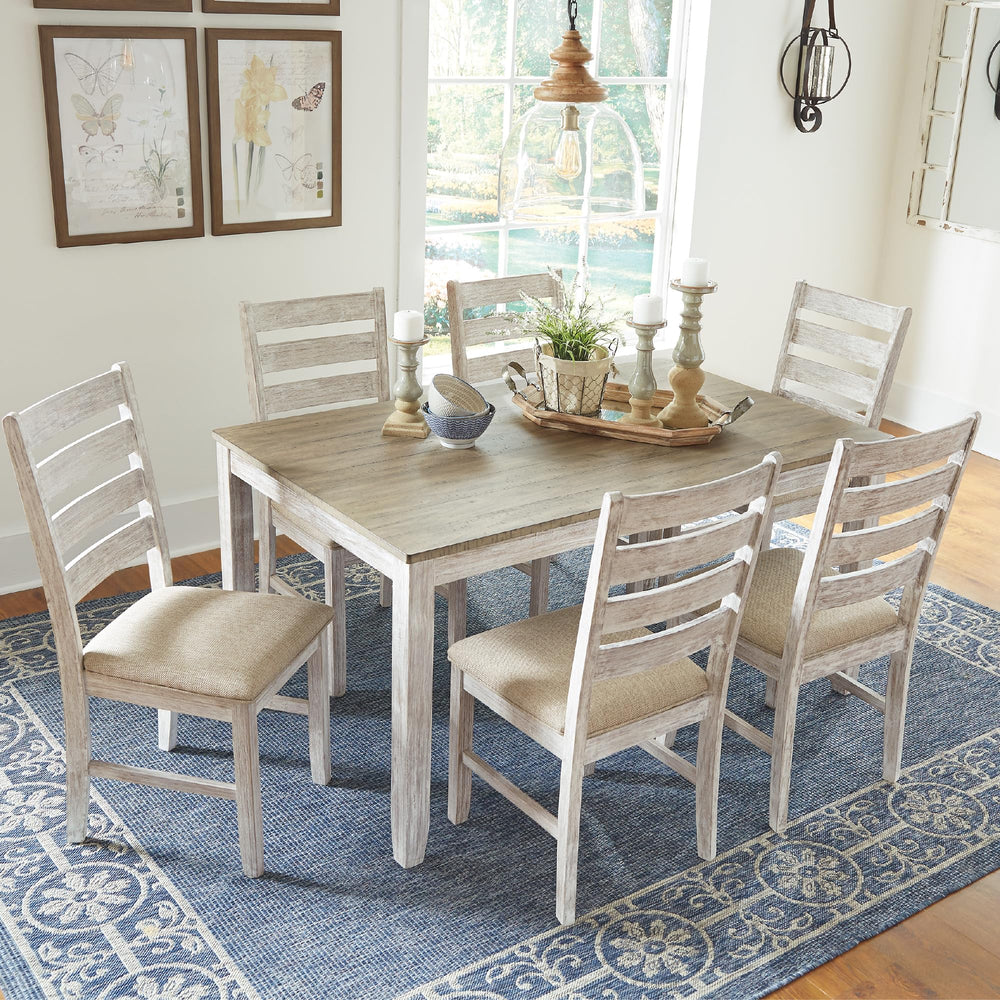 7-Piece Farmhouse Dining Table Set with 6 Upholstered Chairs