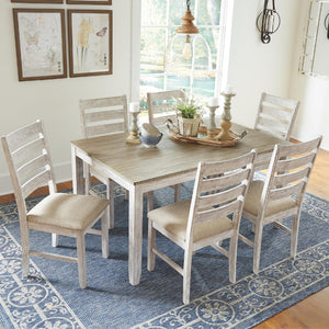 7-Piece Farmhouse Dining Table Set with 6 Upholstered Chairs