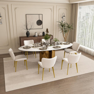 Oval Sintered Stone Dining Table Set with Stainless Steel Base