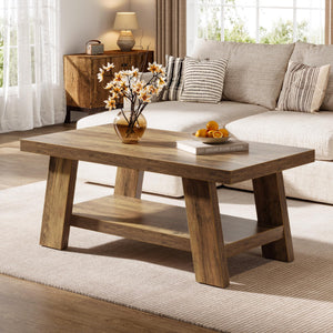 2-Tier Rectangular Coffee Table with Storage Shelf
