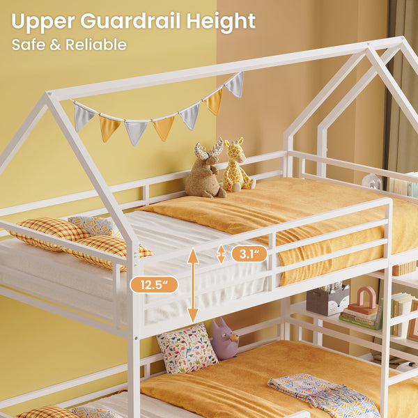 Twin Over Twin House Bunk Bed with Storage Shelf