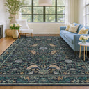 Vintage Floral Bird Area Rug 8x10 – Washable, Non-Slip, Low Pile