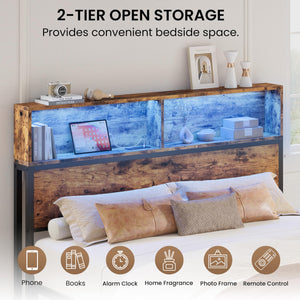 Queen Headboard with LED Light & Charging Station
