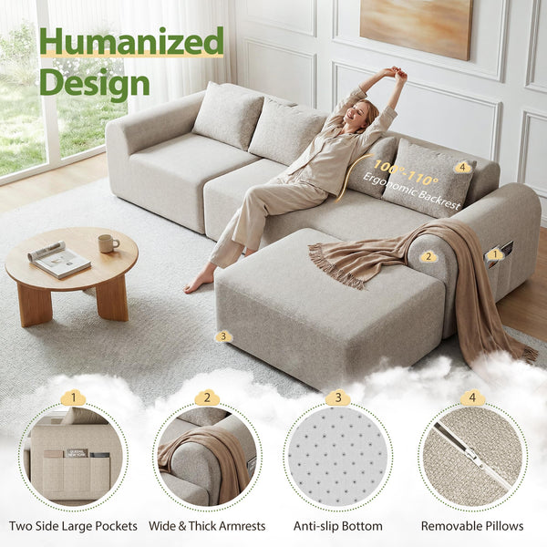 Modular L-Shaped Sectional Sofa with Ottoman