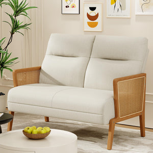 Rattan Arm Loveseat Settee – Upholstered 2-Seat Sofa