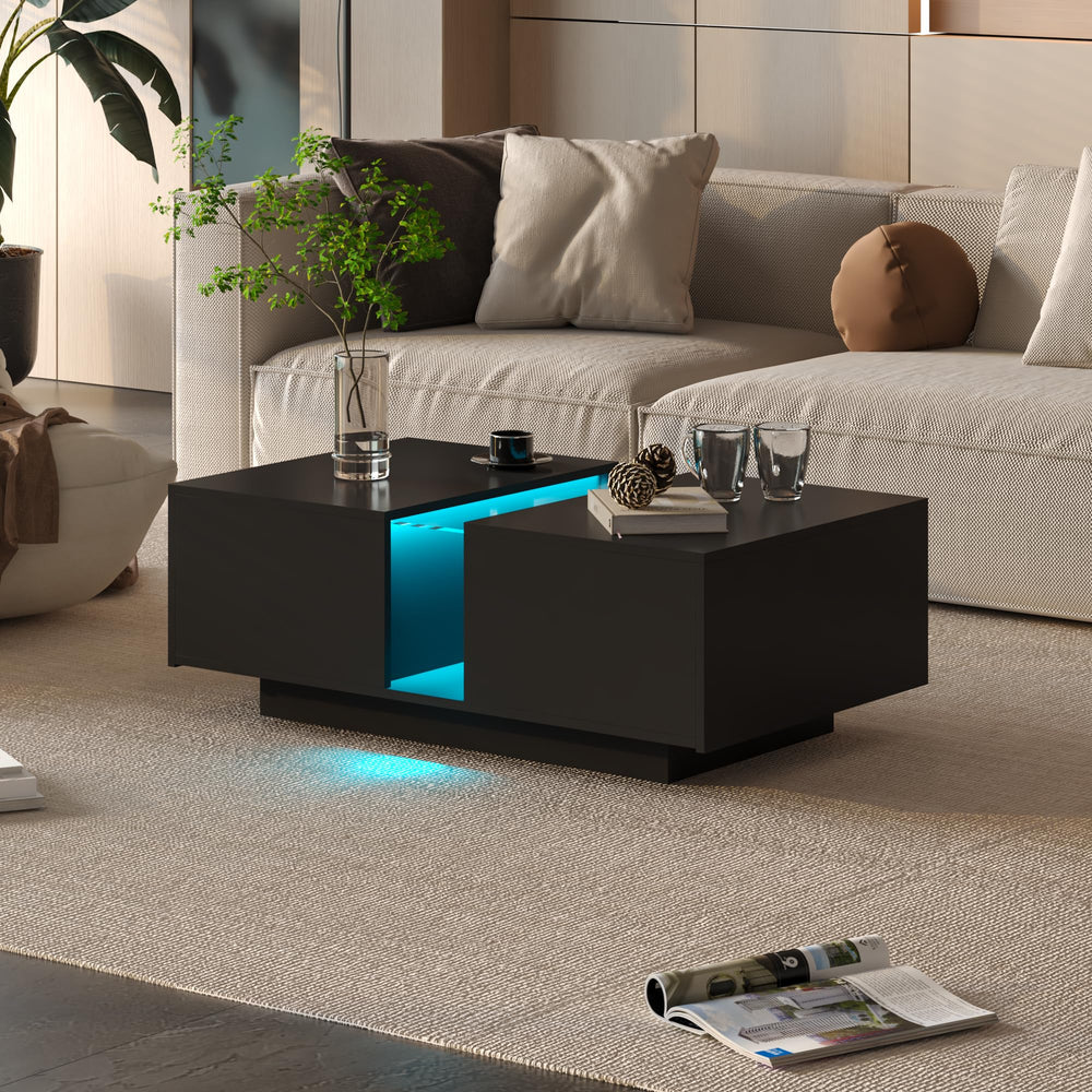 LED Coffee Table with Storage & Sliding Drawers