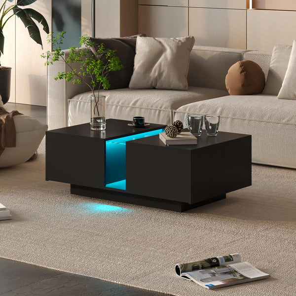 LED Coffee Table with Storage & Sliding Drawers