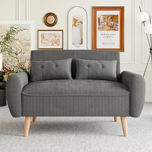 48" Corduroy Loveseat Sofa with Tufted Back & Tapered Legs