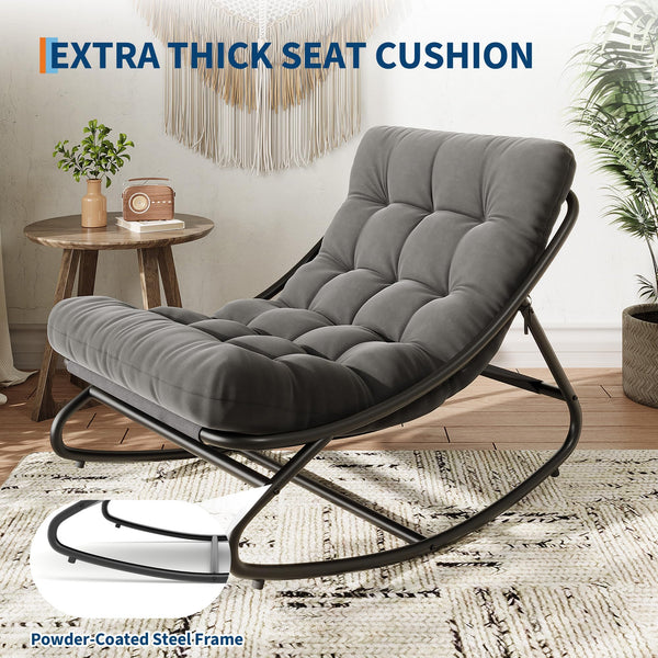 Outdoor Metal Rocking Chair with Thick Cushion – 450 lbs Capacity