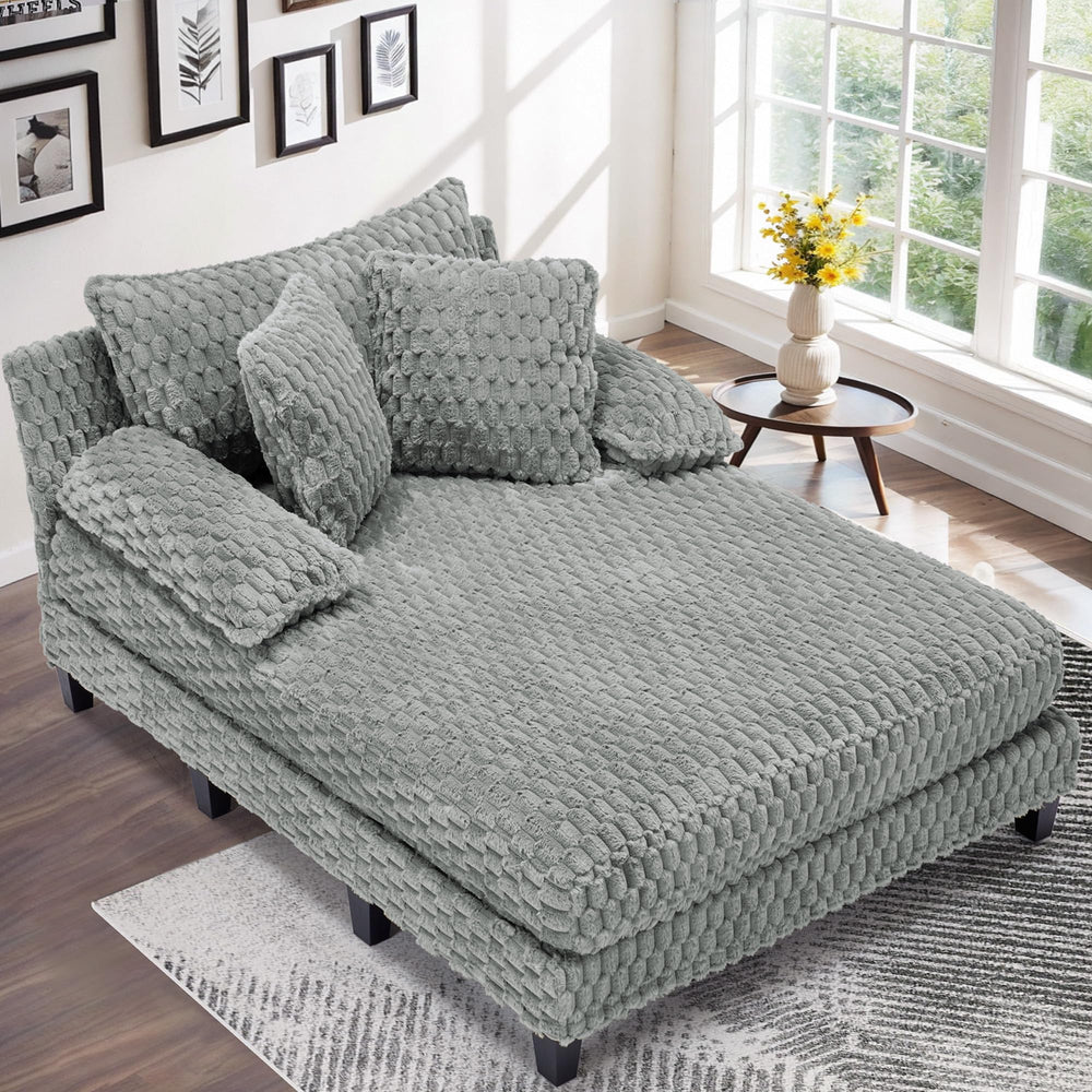 Faux Fur Indoor Chaise Lounge Chair with Adjustable Backrest & Lumbar Pillows