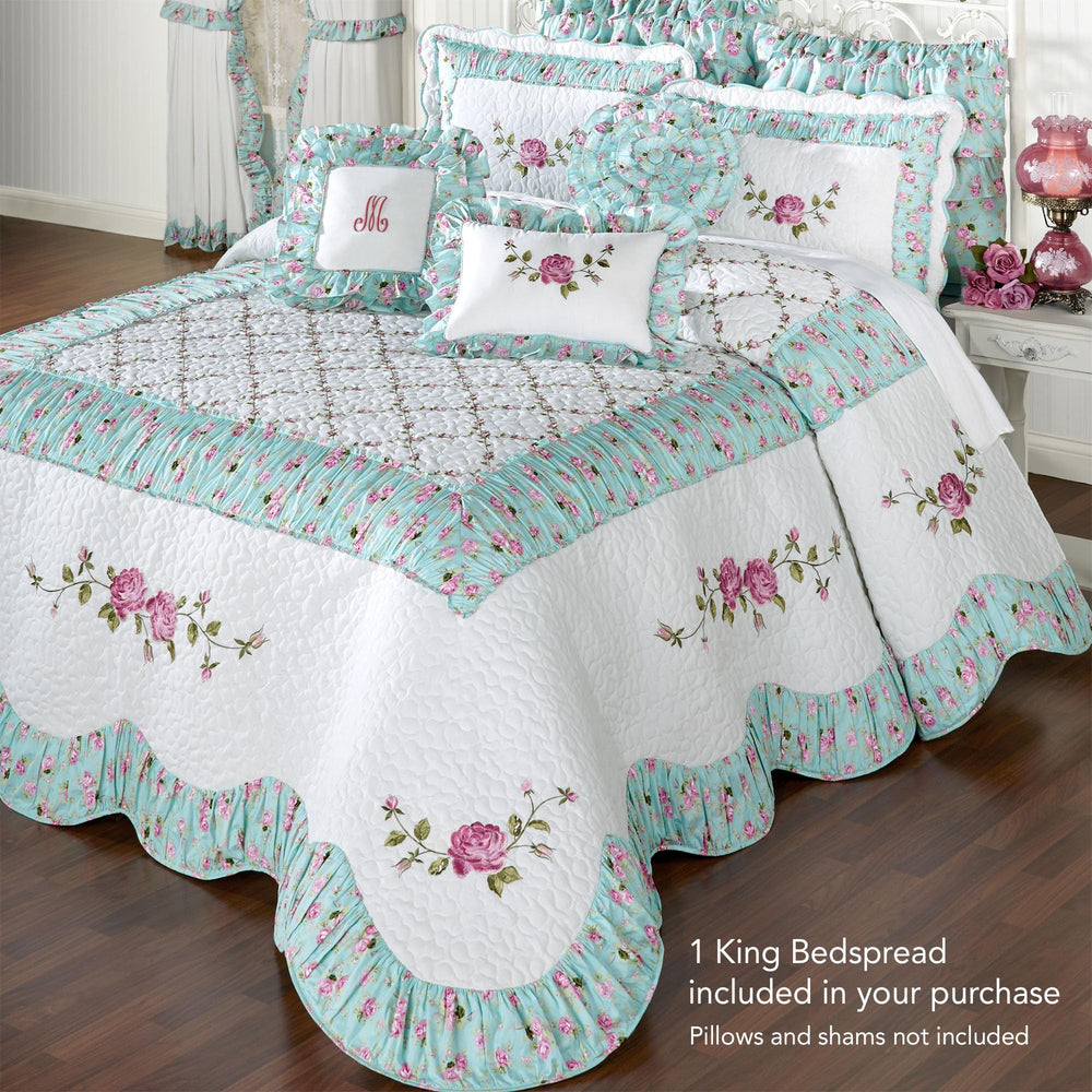 Rose Garden Grande King Bedspread White