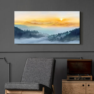 Foggy Forest Canvas Wall Art – Sunset Landscape Print