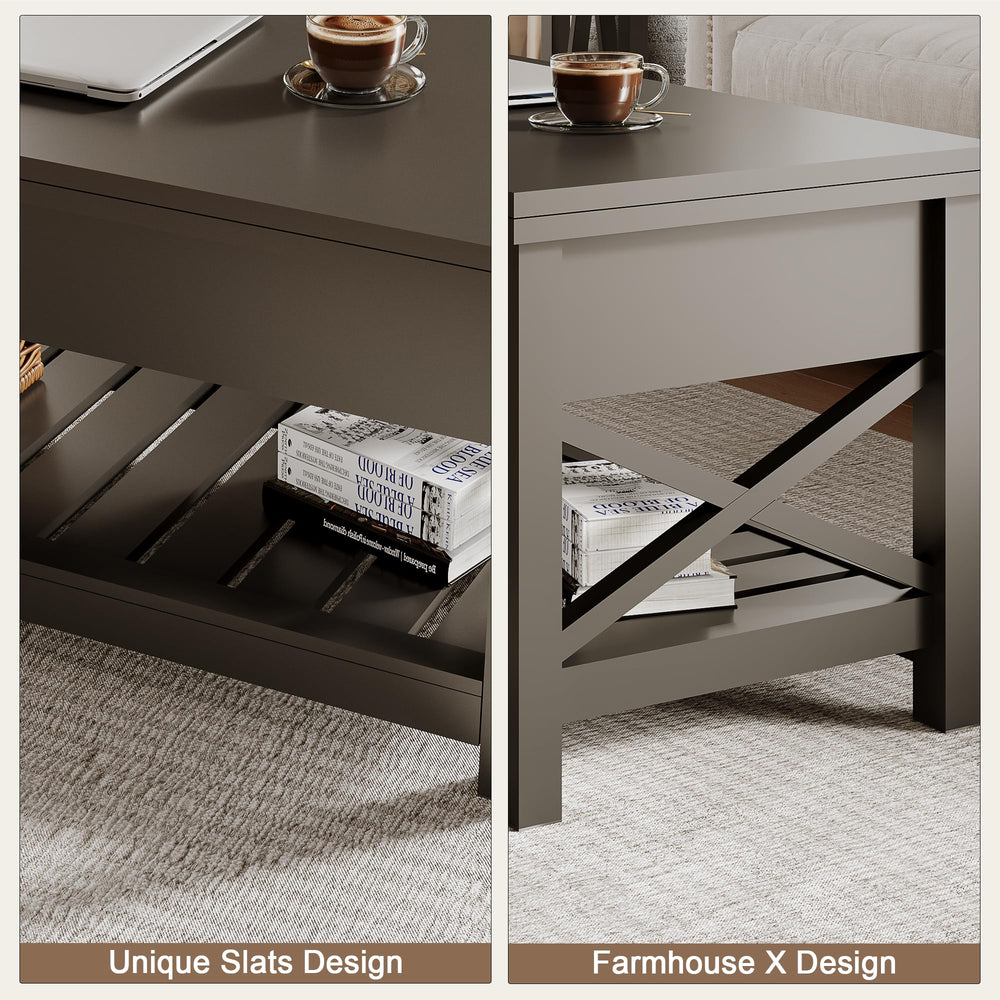 Lift Top Coffee Table with Storage | Convertible to Dining Table | Modern Black