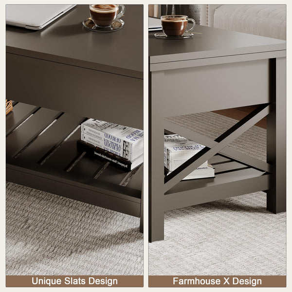 Lift Top Coffee Table with Storage | Convertible to Dining Table | Modern Black