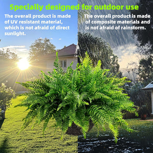 Artificial Hanging Ferns 2 Pack – Large Faux Boston Fern Bushes UV Resistant