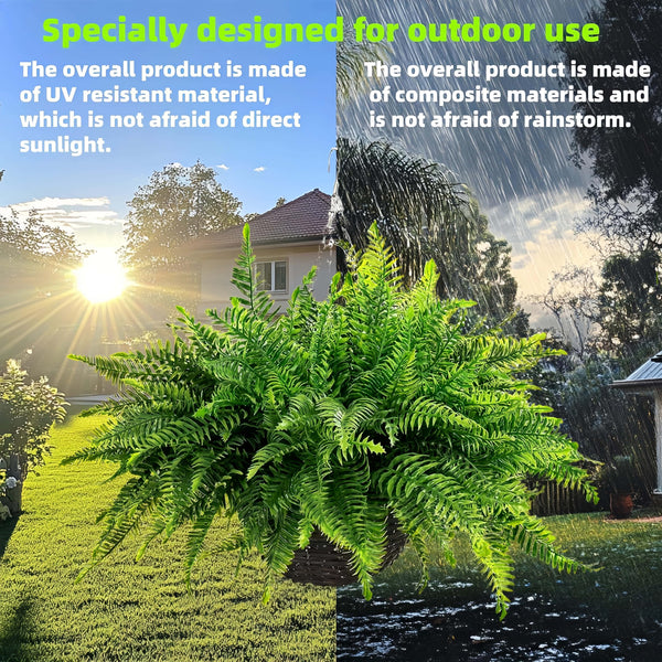 Artificial Hanging Ferns 2 Pack – Large Faux Boston Fern Bushes UV Resistant