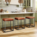 Counter Height Bar Stools with Faux Leather Cushion & Footrest