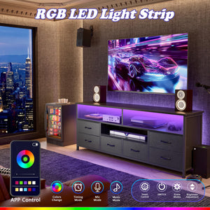 55" LED TV Stand with Drawers, Power Outlets & LED Lights