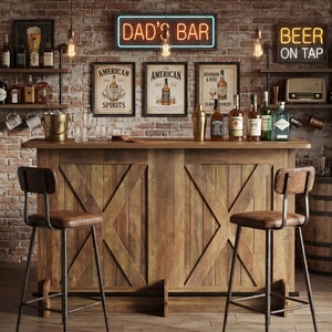 Farmhouse Bar Table with Storage Shelves & Footrest