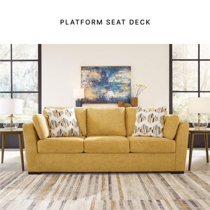 Modern Upholstered 3-Seat Sofa with Accent & Bolster Pillows – Yellow