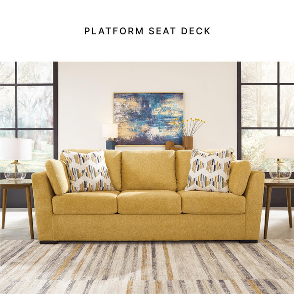 Modern Upholstered 3-Seat Sofa with Accent & Bolster Pillows – Yellow