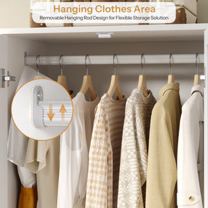 Double Door Wardrobe Closet with Drawers & Open Shelves