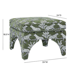 Square Jacquard Upholstered Ottoman with Wood Legs