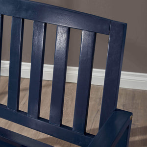 Acacia Wood Farmhouse Bench – PU Navy Blue