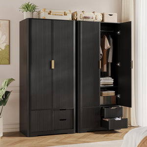 71" Tall Armoire Wardrobe with Drawers & Sliding Cabinet