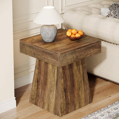 Mushroom Side Table – Rustic Square End Table with Wide Base