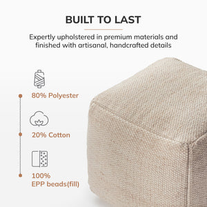 Square Pouf Ottoman Footrest – Polyester Cotton Floor Seating
