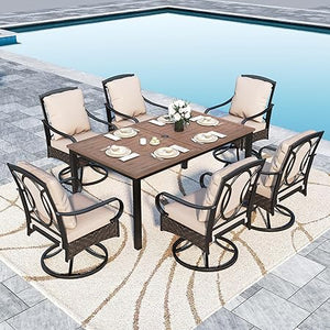 7-Piece Outdoor Patio Dining Set with Swivel Chairs & Rectangular Table