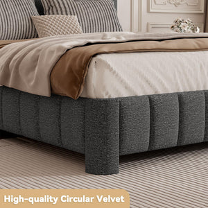 Queen Bed Frame with Adjustable Headboard – Boucle Upholstered Platform Bed