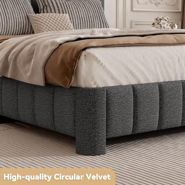 Queen Bed Frame with Adjustable Headboard – Boucle Upholstered Platform Bed
