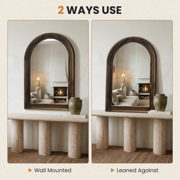 Arched Wood Frame Wall Mirror