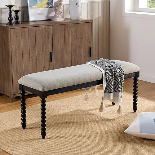 Upholstered Storage Bench with Wood Legs – 48" Entryway & Bedroom Ottoman