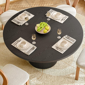Lefurture 47 Inch Round Dining Table for 4-6, Fluted Kitchen Table with Wood Strip Base, Mid Century Modern Circle Dinner Tables for Dining Room, Kitchen, Black