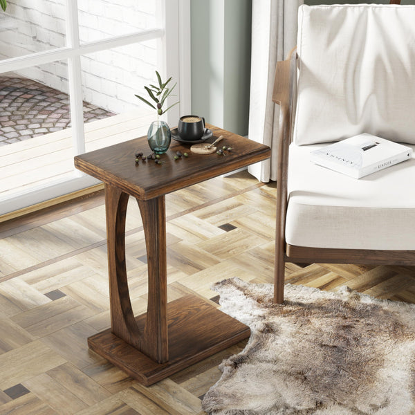 Rustic C-Shaped Side Table with Wood Frame