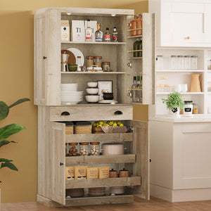 Freestanding Kitchen Pantry Cabinet 72" with Drawer & Sliding Racks