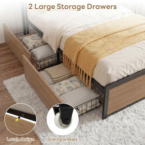 Twin XL Bed Frame with Storage Drawers, Charging Station & LED Lights