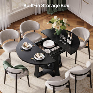 43–59" Fluted Extendable Round to Oval Dining Table with Storage, Seats 4–8