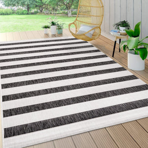 Indoor Outdoor Striped Area Rug 8x10 – Low Pile, Pet-Friendly, UV-Resistant