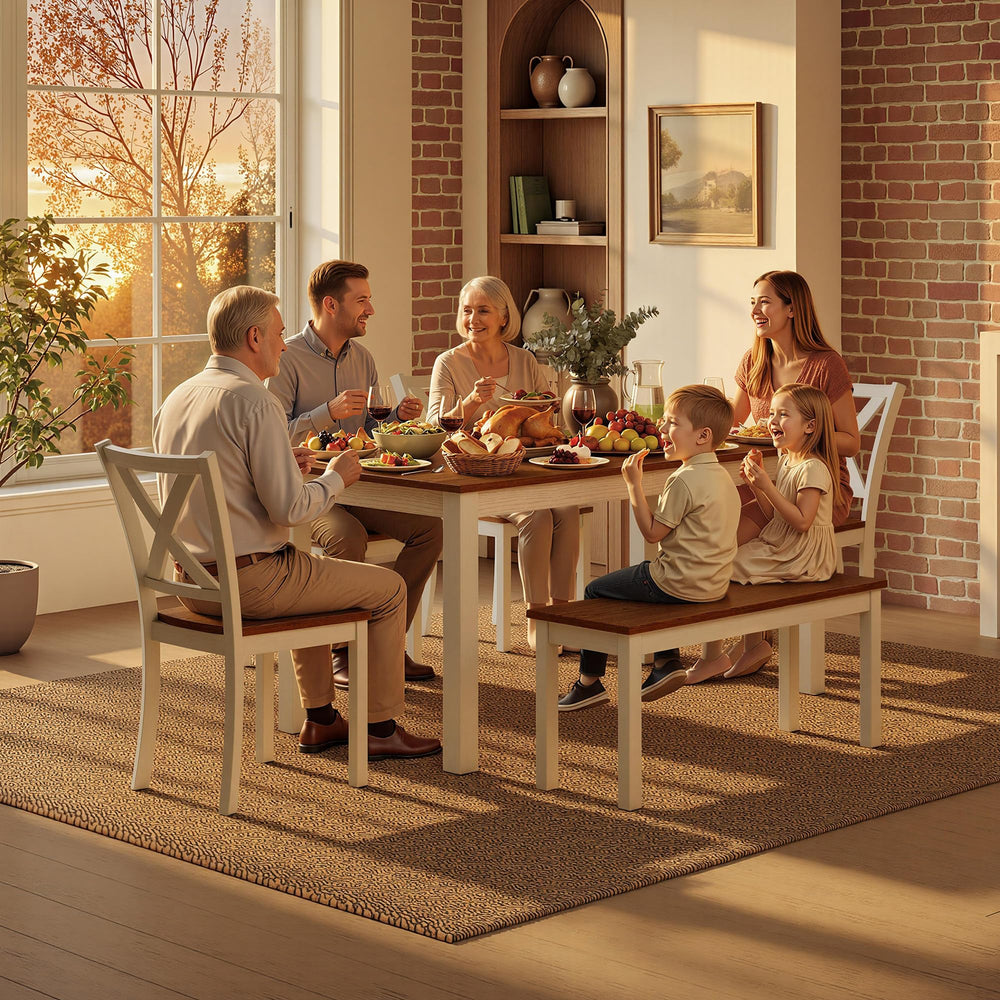 6-Piece Farmhouse Dining Table Set with Bench
