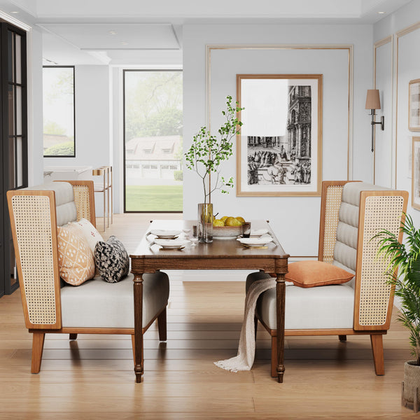 Mid-Century Modern Loveseat with Rattan Arms