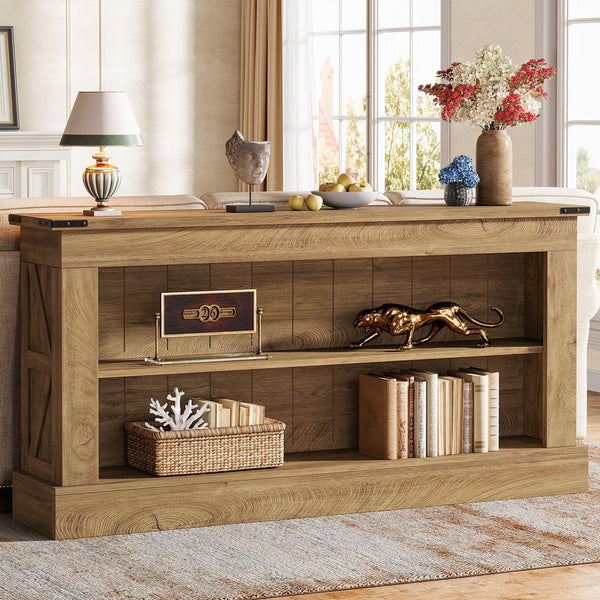 63-Inch Farmhouse Console Table with Shelves