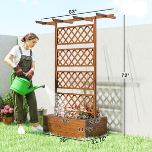 Raised Garden Bed with Trellis and Pergola Roof – Fir Wood Planter Box