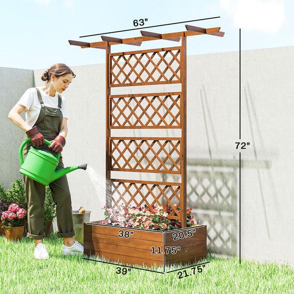 Raised Garden Bed with Trellis and Pergola Roof – Fir Wood Planter Box